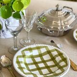 5 assiettes creuses en céramique vichy verte