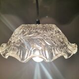 Portuguese farmhouse mid century clear floral glass hanging lamp, 1960s