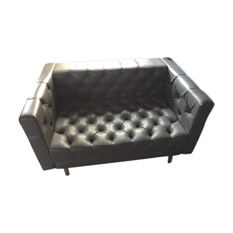 Canapé banquette professionnel en skaï gris capitonné