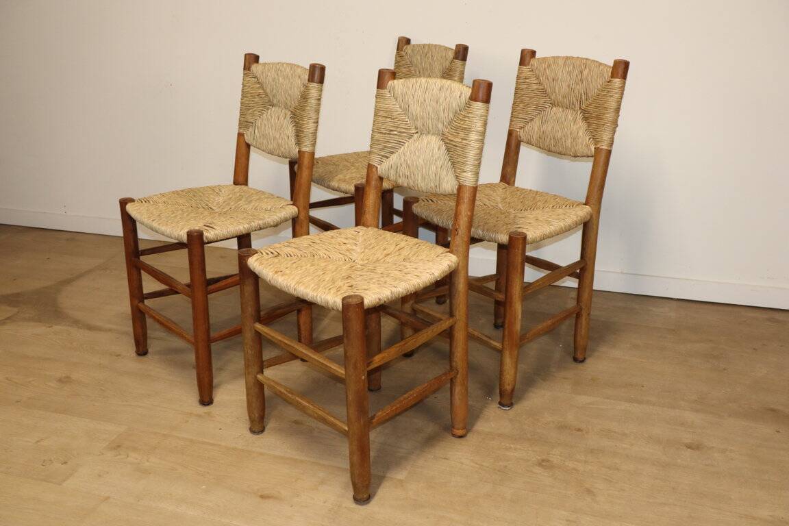 Series of 4 Charlotte Perriand Chairs Model "Bauche" BCB Edition