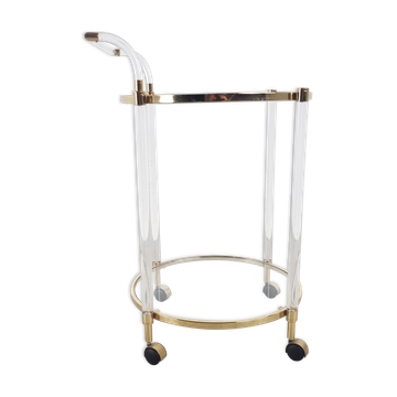 Chariot à boissons en laiton et lucite, années 1970