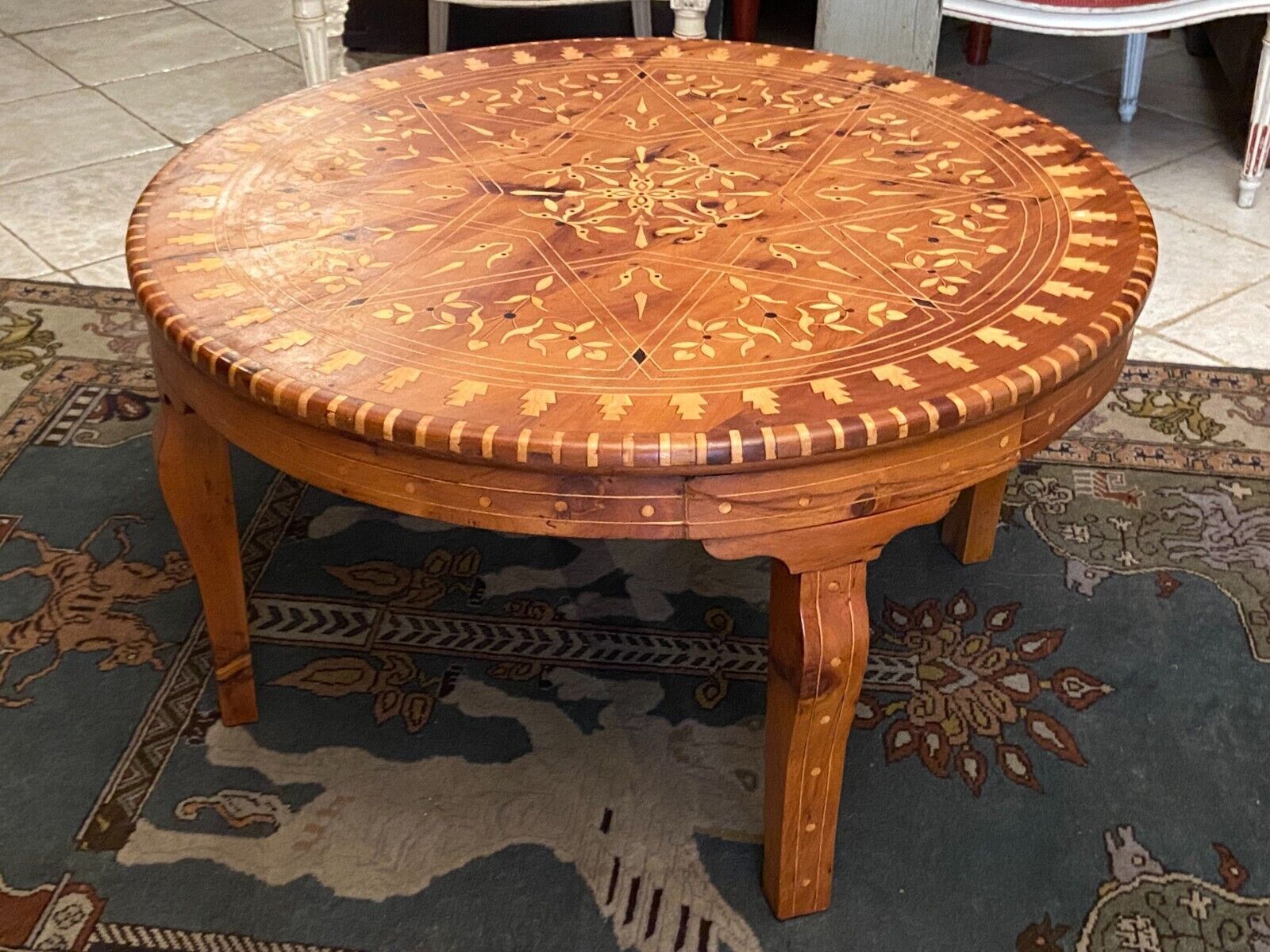 Cherifian cedar coffee table with Hispano-Moorish inlaid decoration Morocco