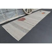 1970s Vintage Turkish Oushak Handmade Wool Cotton Gray Runner Rug 86x332