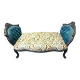 Une méridienne Style Louis XV en bois d'hêtre sculptée bleu foncé et gris