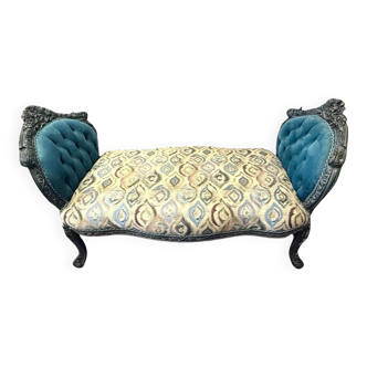 A Louis XV style chaise longue in dark blue and grey carved beech wood