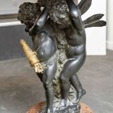 Guéridon en bronze et marbre, Psyché et Cupidon, Auguste Moreau (1834-1917)