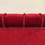 Napoleon III confidant sofa, red velvet trim redone