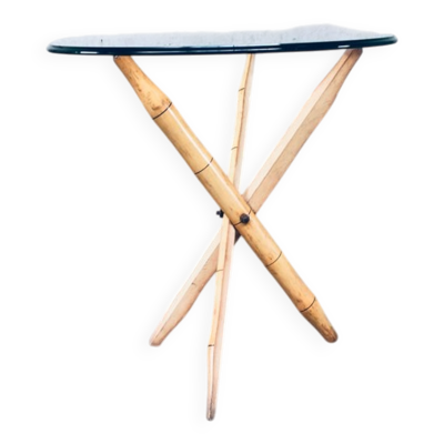 Vintage Faux Bamboo Folding Tripod Side Table, 1970s