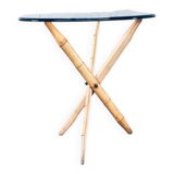 Vintage Faux Bamboo Folding Tripod Side Table, 1970s