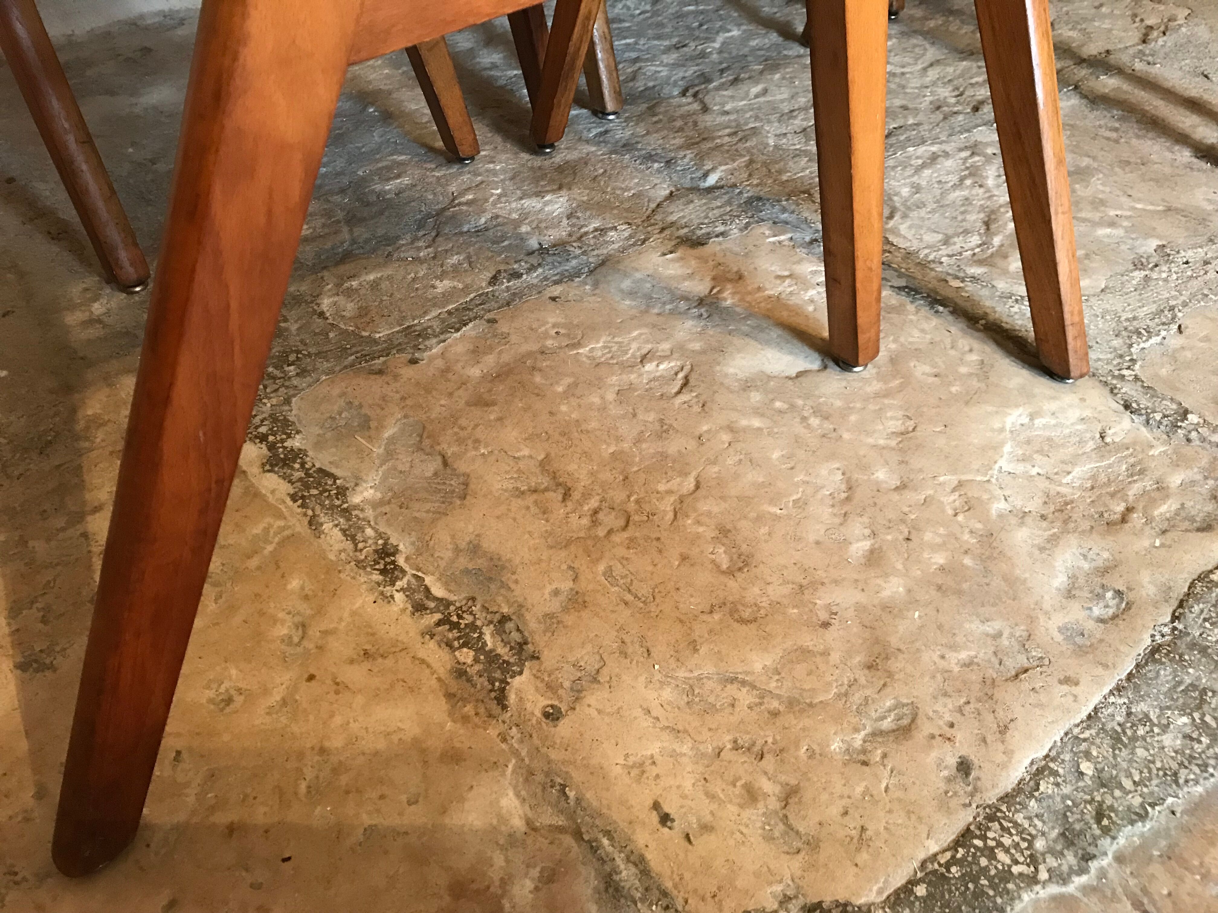 Set of 6 vintage wooden stackable chairs compass legs Germany 1960's