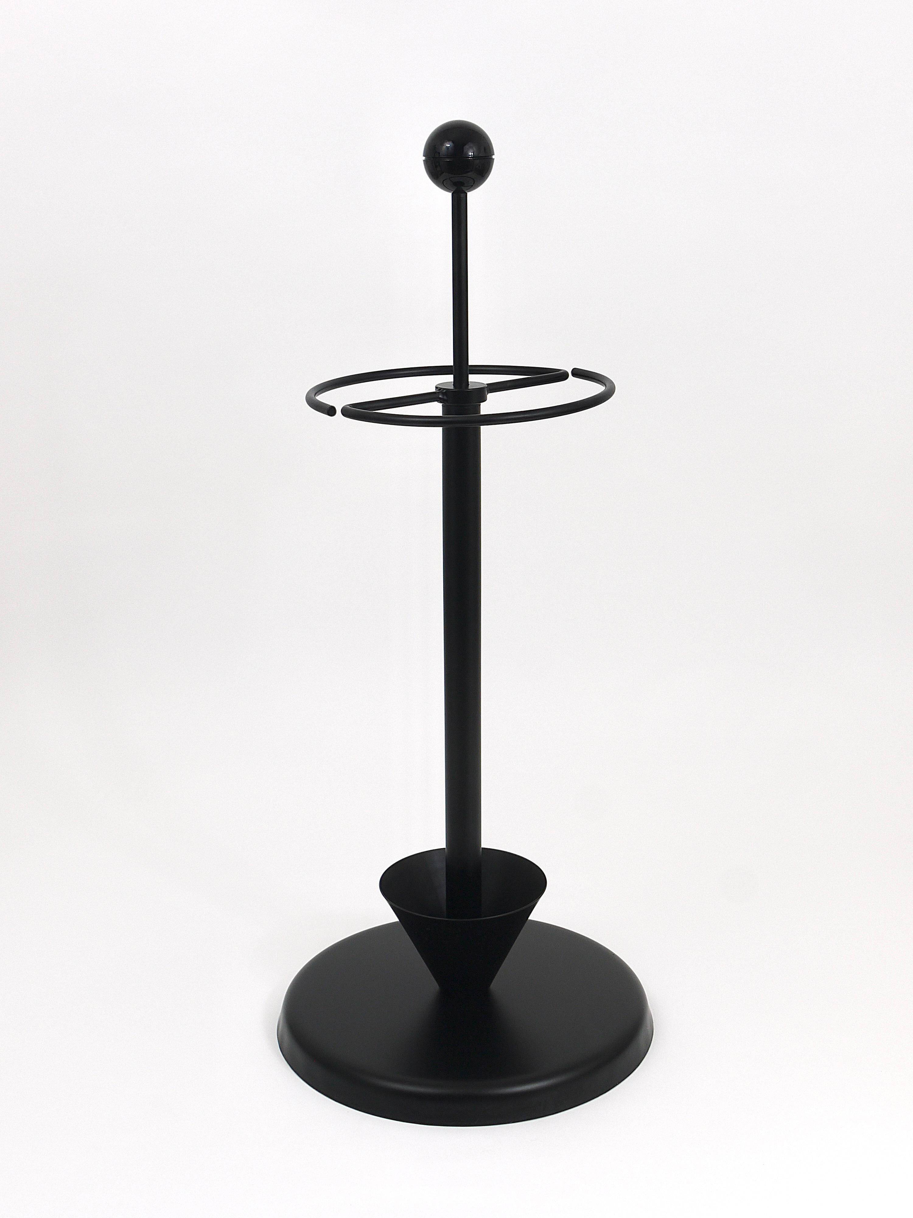 Porte-parapluie noir post-moderne Castiglioni style Memphis, Italie, années 1980