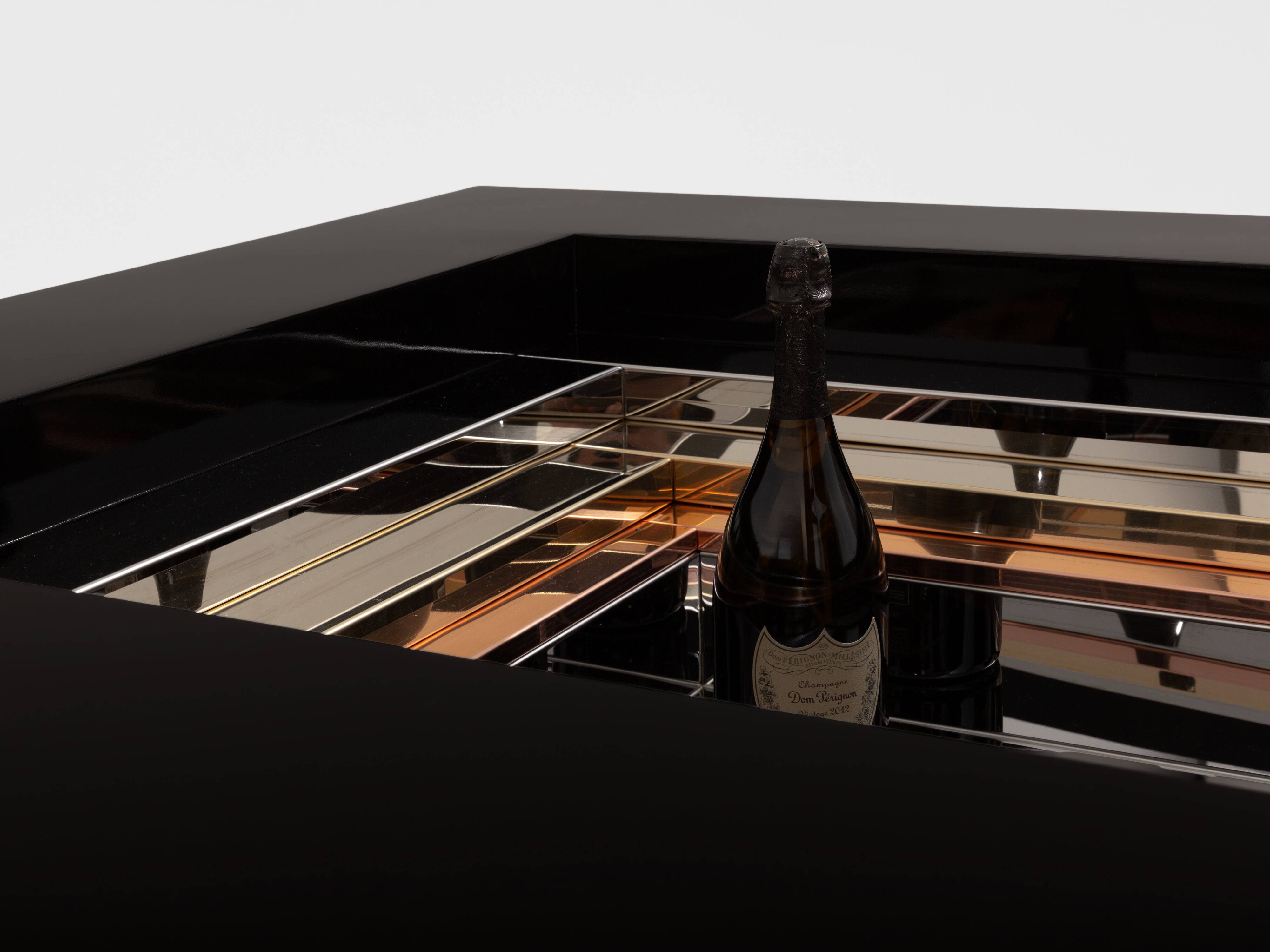 Lacquered brass and chrome coffee table by Alain Delon for Maison Jansen, 1972