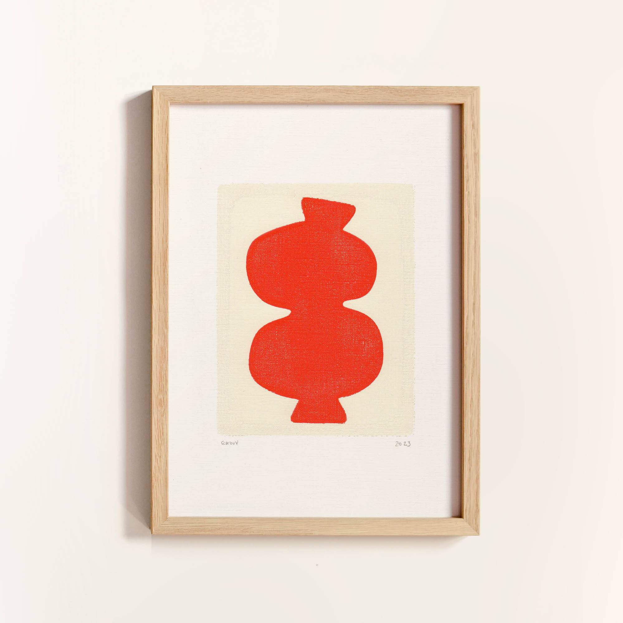 Painting on paper - majo - bright red - signed eawy