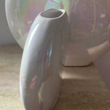 Duo of vintage round vases in iridescent ceramic