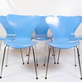 Set Of 5 Seven Chairs Model 3107 In Light Blue By Arne Jacobsen From 1980s