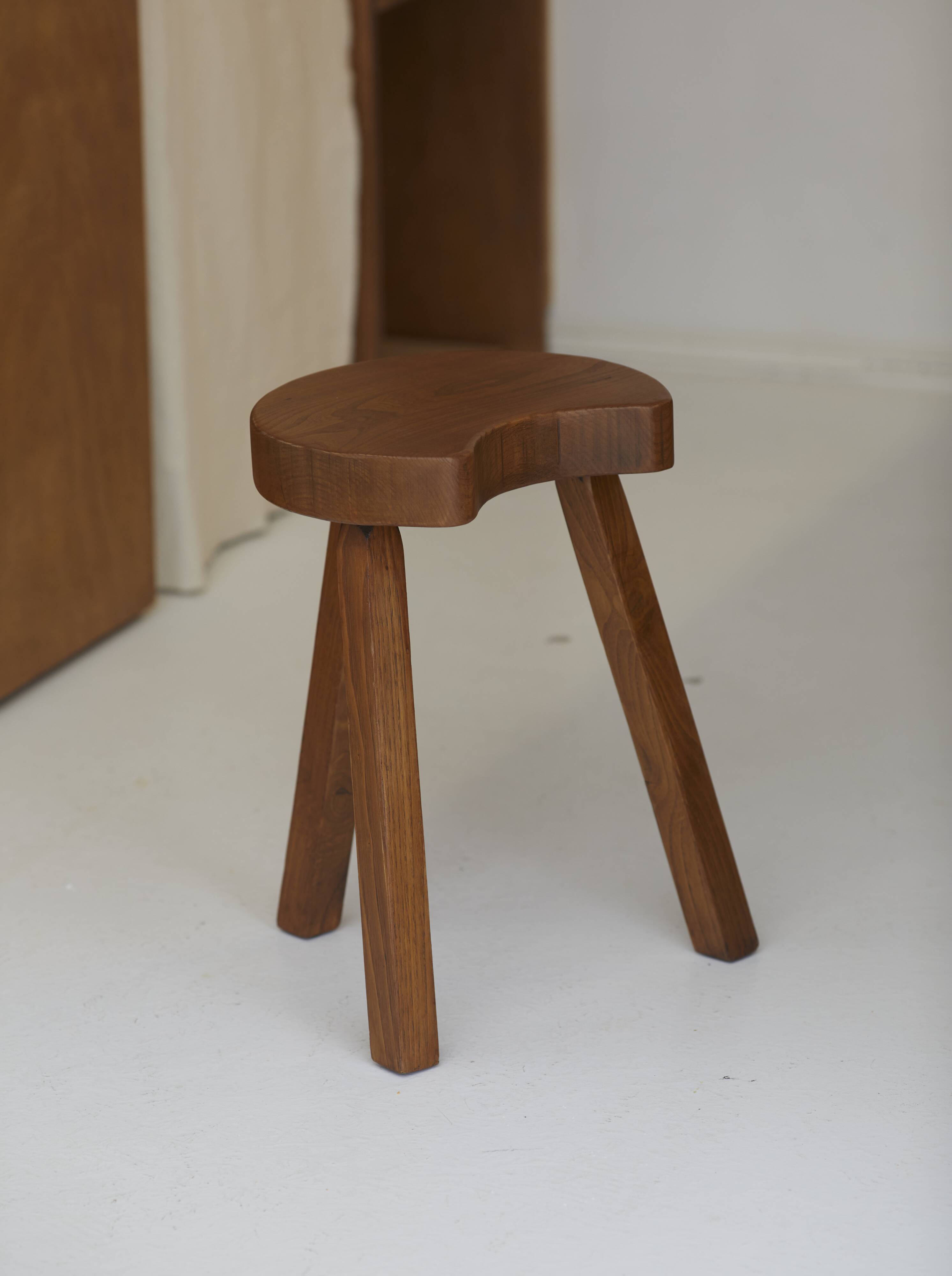 Vintage Solid Beech Brutalist Tripod Stool Circa 1960
