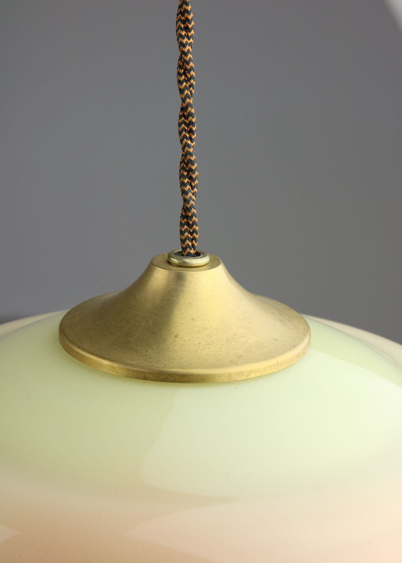 Mid-century glass & brass pendant lamps, set of 2