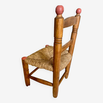 Chaise enfant vintage, rustique,ancienne chaise en bois et paille