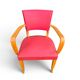 Vintage bridge armchair in wood and red faux leather, 1950s.
