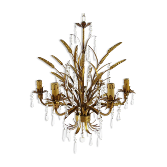 Italian gilt and glass sheaf of wheat chandelier, 1960s