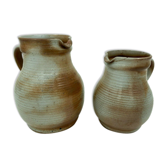 Lot of 2 pitchers brocs jug in gres of the marais france xx eme mouchete