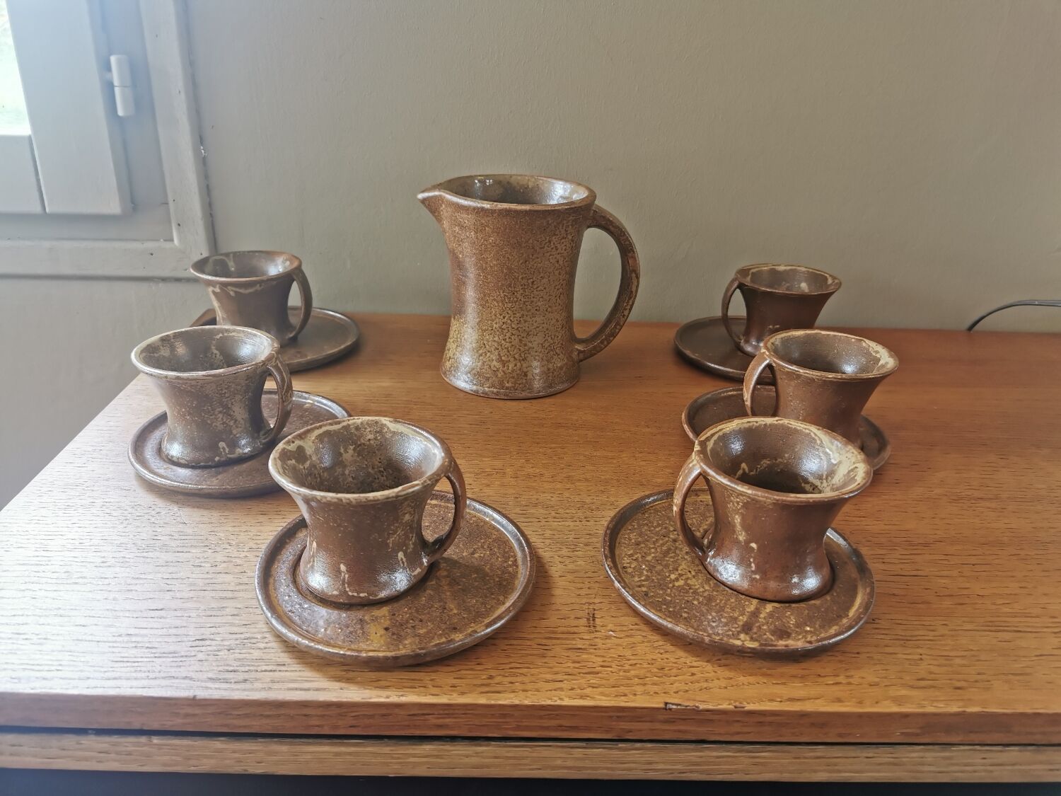 Vintage stoneware coffee service. Signed Tournay