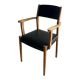 Set of 2 vintage beech wood armchairs with black skai upholstery — mid-century modern