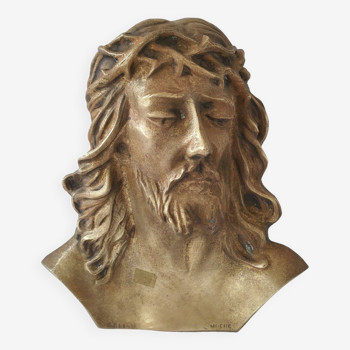 Christ bronze massif plaque avec bas relief pour pierre tombale ou autre signée