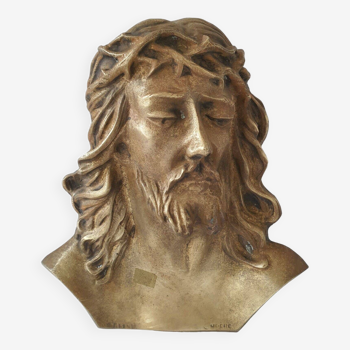 Christ solid bronze plaque with bas relief for tombstone or other signed