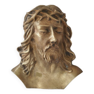 Christ solid bronze plaque with bas relief for tombstone or other signed
