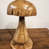 Hand-carved oak table lamp in the shape of a mushroom