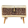 Vintage storage stool with compass legs in white faux leather and leopard velvet.