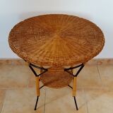 Table basse gueridon en rotin vintage