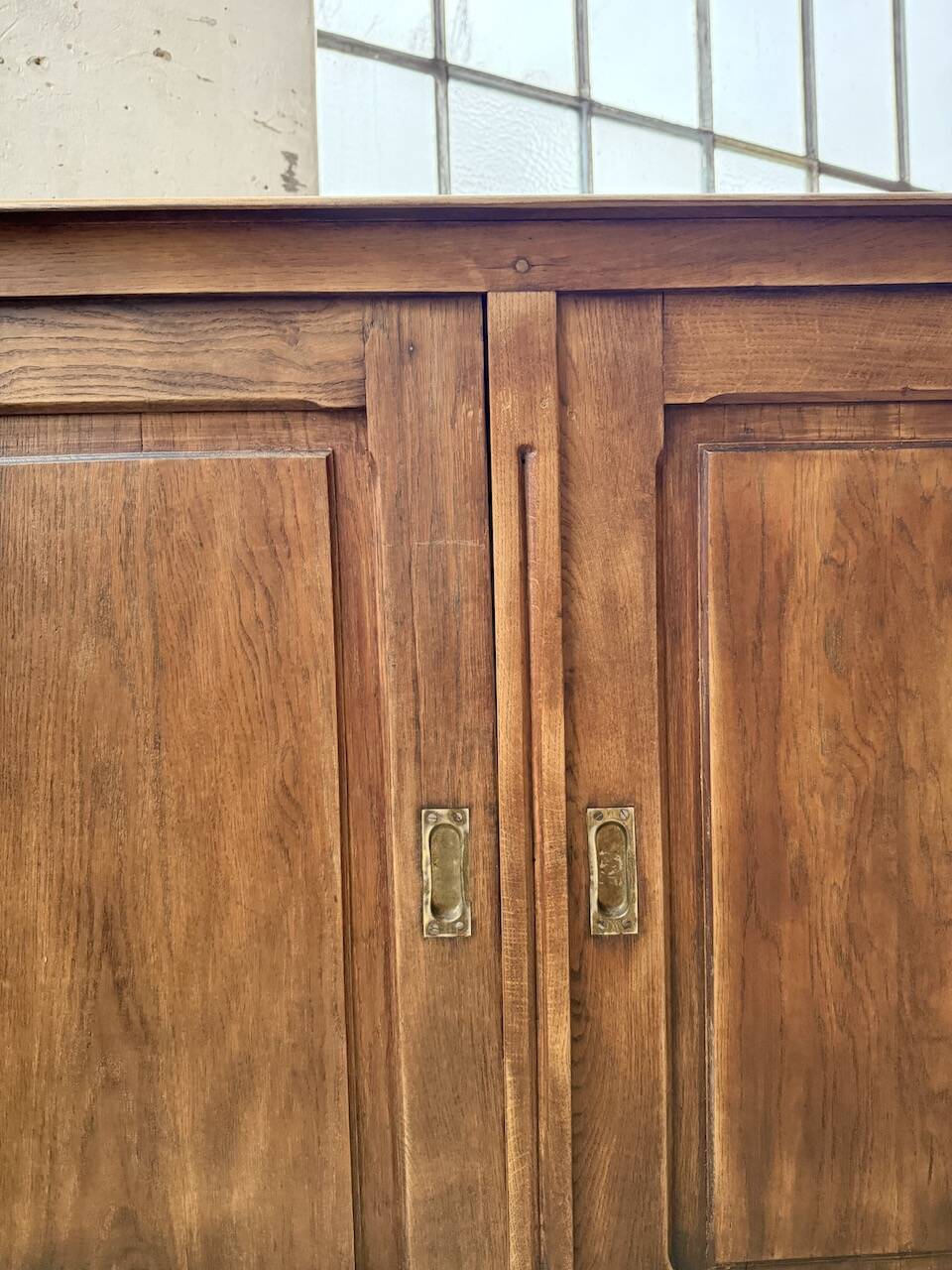 XL oak workshop sideboard with sliding doors from 1900