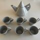80s/90s design tea set, speckled ceramic, teapot + 6 cups.