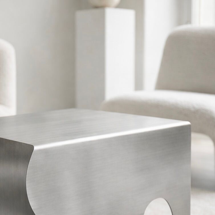 Contemporary Sculptural Stainless Steel Side Table, Minimalist Design