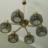 Hans-Agne Jakobsson brass and glass large chandelier, Sweden 1960s