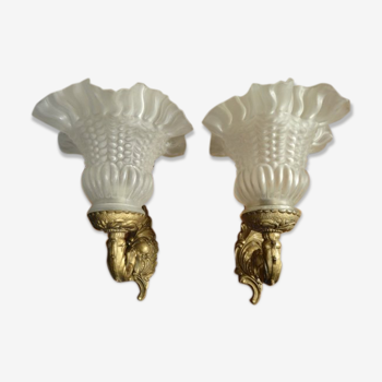 Pair of electrified gold metal applique