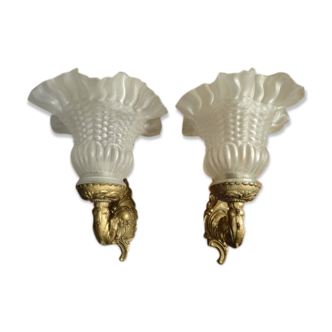Pair of electrified gold metal applique