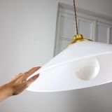 Space age italian plexiglas white saucer pendant lamp, 70s