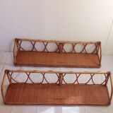 Pair of bamboo and rattan shelves