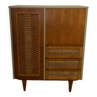 Armoire penderie commode secrétaire rotin vintage 1960