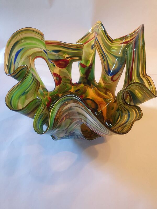 Grand vase Makora en verre fait main années 70