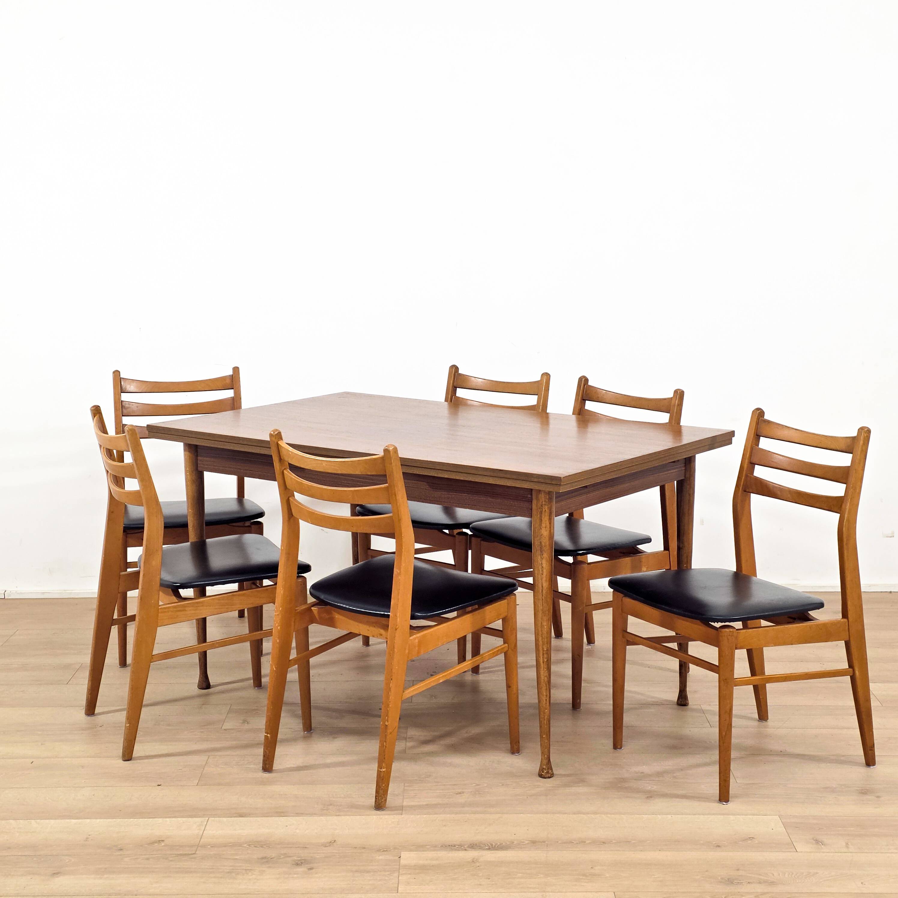 Scandinavian dining set, extendable table + six chairs - 197