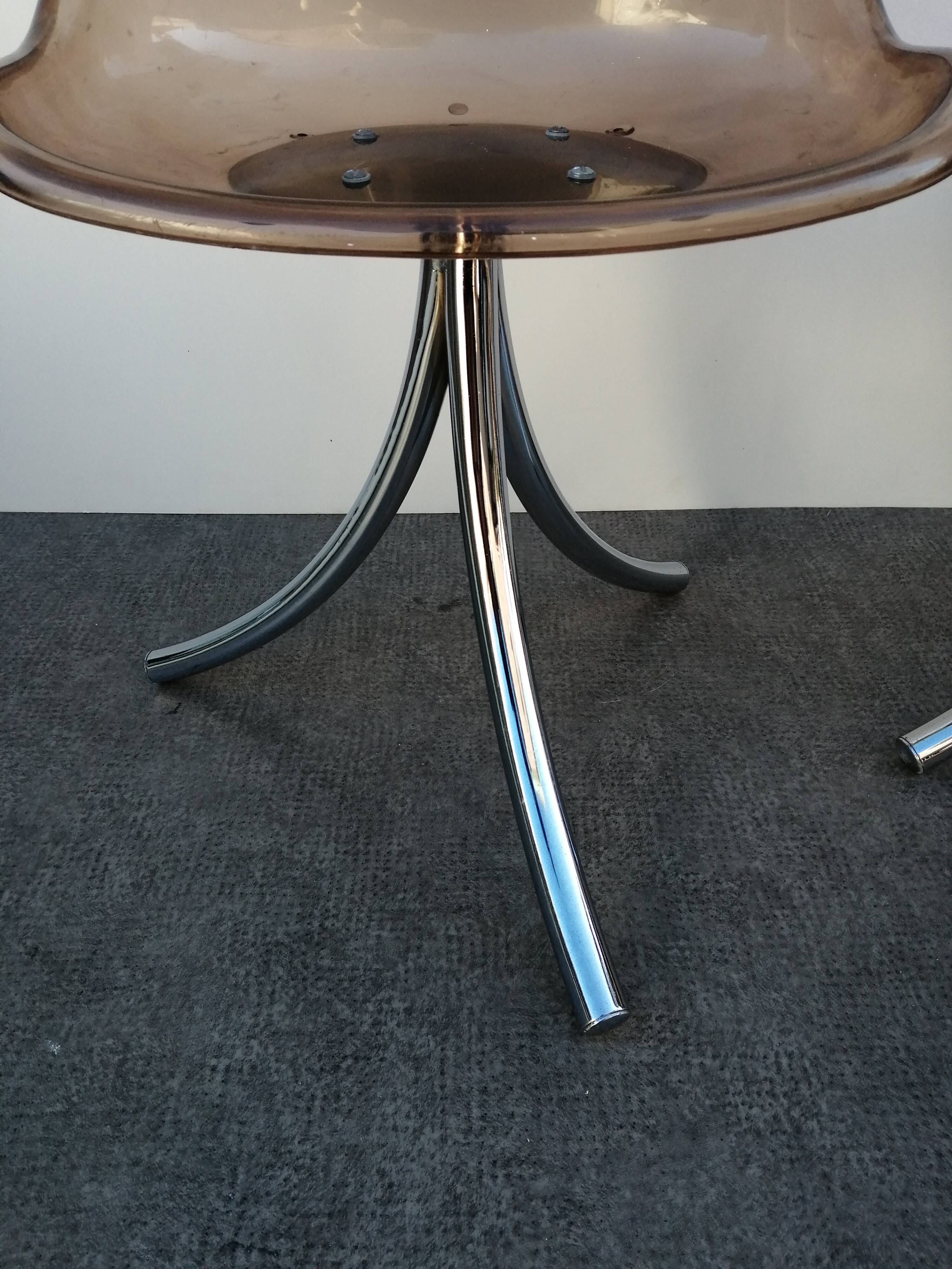 Pair of designer altuglas chairs, chrome base, vintage 1970