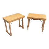 2 old small wooden tables that fold into suitcases