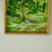 Huile sur panneau vintage originale – « Arbre sur paysage » Jan