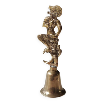 Thai artisanal table bell/With the image of the divine Hindu monkey god Hanuman, in polished brass