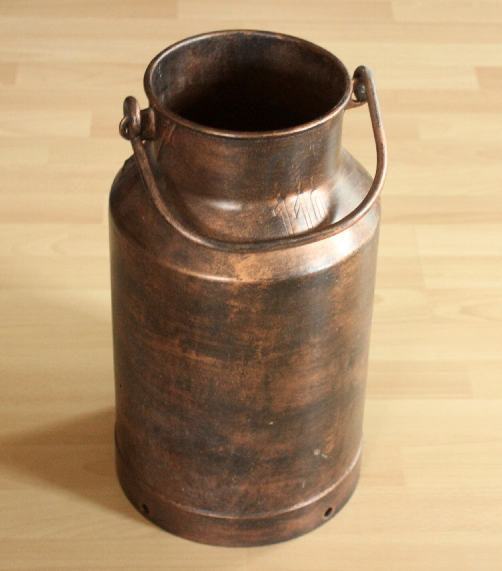 Umbrella stand old copper plated milk can with plastic insert - vintage