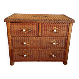 Vintage rattan chest of drawers 1970